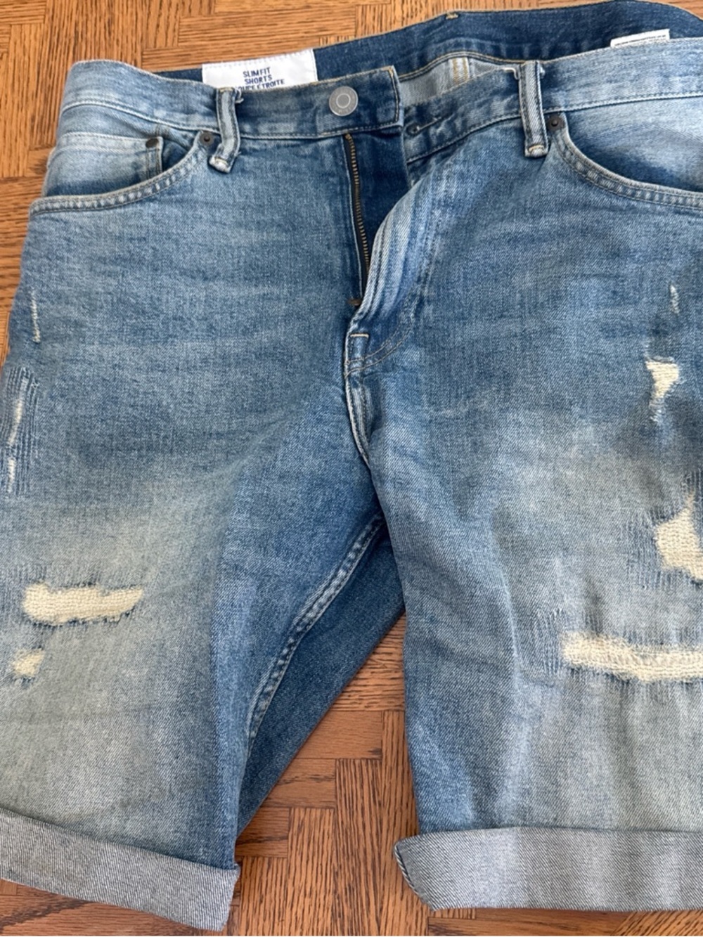 H&M Light Blue Distressed Men's Denim Shorts